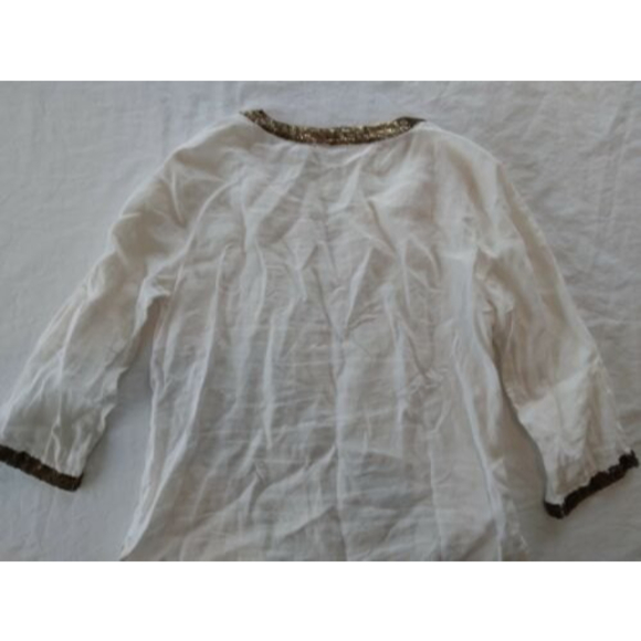 Chico's White Tunic Blouse Linen Sequins Women's Size 1 - Picture 7 of 8